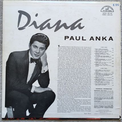 PAUL ANKA - DIANA (ORIGINAL USA STEREO VINYL LP)