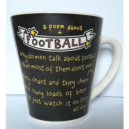 FOOTBALL POEM COFFEE MUG by PURPLE RONNIE11 x 13 x 10 cm diam CLEAN & VERY GOOD
