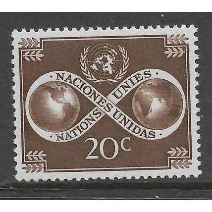 UNITED NATIONS 1951 20c BROWN HEMISPHERES & UN EMBLEM SG 8 M MINT#2