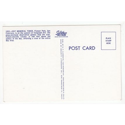 Coit Memorial Tower Pioneer Park San Francisco Postcard California USA 1652