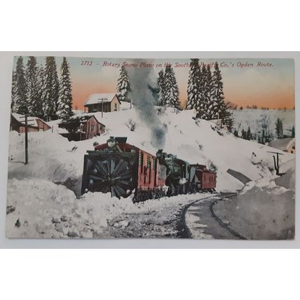 1914 Postcard Southern Pacific Railroad Antique Rotary Snowplow Ogden Utah Snow