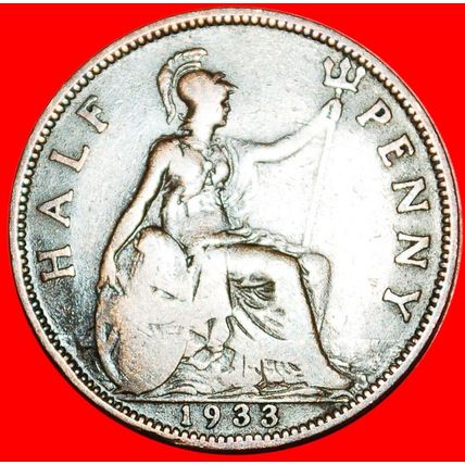 MISTRESS OF SEAS: GREAT BRITAIN ★ HALF PENNY 1933! GEORGE V★LOW START★NO RESERVE