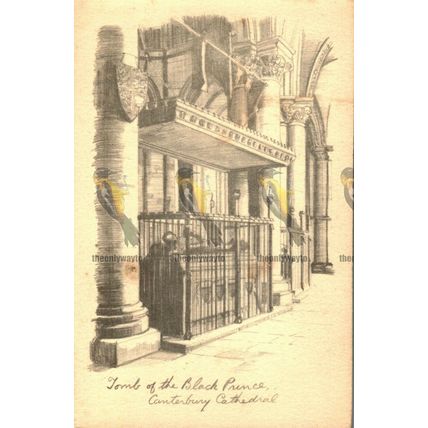 Canterbury Cathedral, Tomb of Black Prince, Kent, Pencil Sketch Postcard