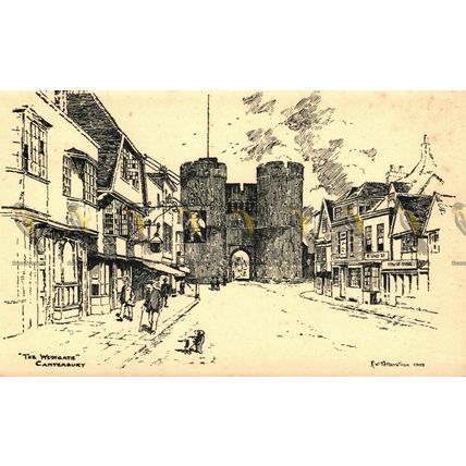 Westgate, Canterbury, Kent, Pen & Ink Sketch Postcard