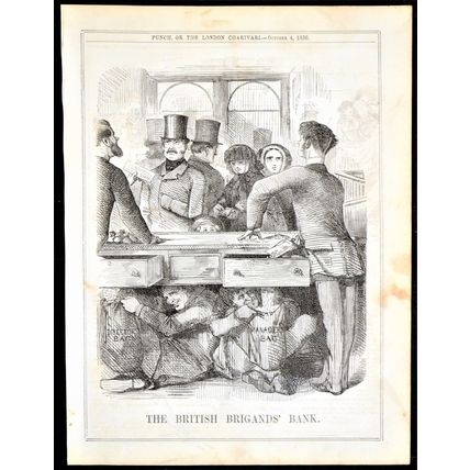 BRITISH BRIGAND BANK 1856 John Leech Finance Corruption PUNCH CARTOON PAGE