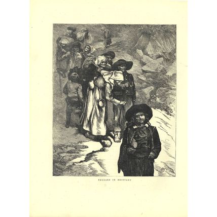 BEGGARS IN BRITTANY 1872 Horace Harral Pont-Aven, Finisterre VICTORIAN ENGRAVING