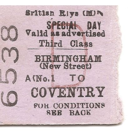 B.R. Edmondson Ticket - Birmingham New Street to Coventry
