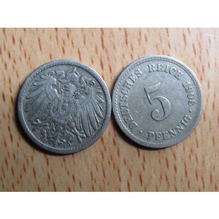 1908f 5 Pfennig Germany Empire Coin