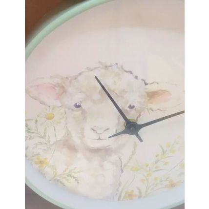White Lamb Wall Clock Yellow Flowers 23.5 CM Time Home Decor