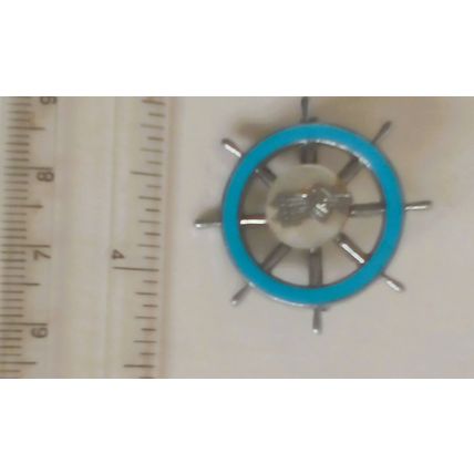 Vintage Pilgrim Fathers Mayflower Blue Enamel Ship's Wheel Brooch Badge Pin