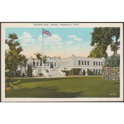 Garfield Avenue School, Alhambra, California, c.1930s - Kashower Postcard