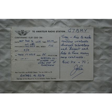 1989 QSL Card GITAG, John Gaunt, Kings Lynn - Lancaster Bomber 1942