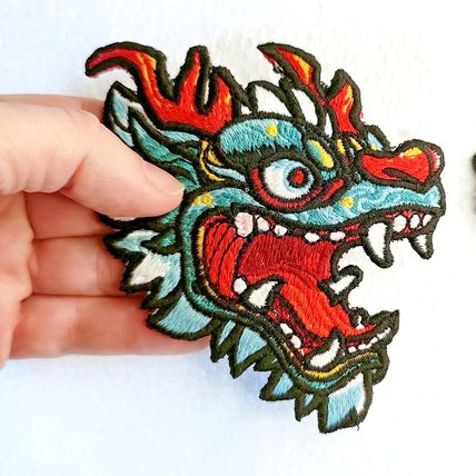 Pair of Oriental Dragons Sew On Patch Embroidered Badge 11 cm x 11 cm P085