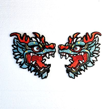 Pair of Oriental Dragons Sew On Patch Embroidered Badge 11 cm x 11 cm P085