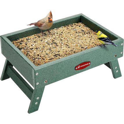 Kingsyard Ground Bird Feeder for Outdoors - Recycled Plastic Platform Feeder for