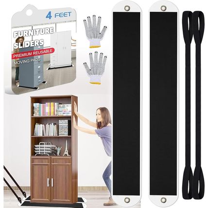 2 Set Large Furniture Sliders with Pull Strap,Appliance Moving Sliders,Heavy Dut