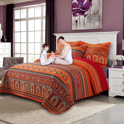 VAPUTAR Cotton Quilt Queen Size Bedding Set - 3 Pieces, Boho Queen Size Quilts,
