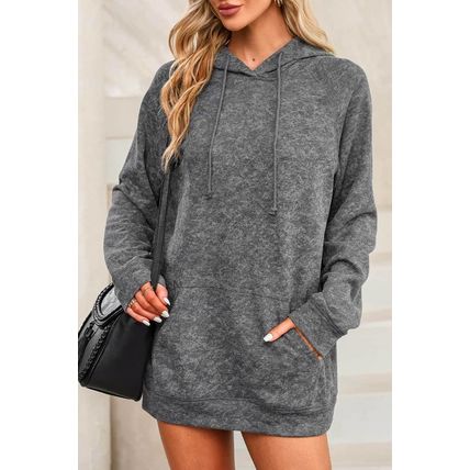 Gray Mineral Wash Kangaroo Pocket Drawstring Pullover Hoodie