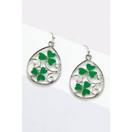 Silvery St. Patrick Clover Hollow Out Drop Earrings