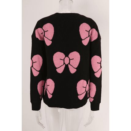 Black Valentine Bowknot Knitted Round Neck Fashion Sweater
