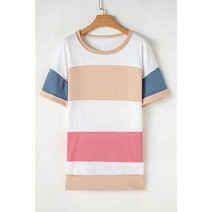 Multicolour Colorblock Patchwork Side Split Tunic T Shirt