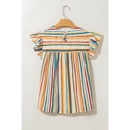 Multicolour Vibrant Stripes Printed Flutter Sleeve Babydoll Blouse