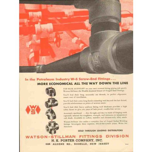 h k porter company 1953 oil field w-s screw end fittings vintage ad