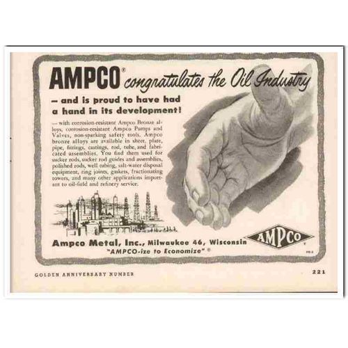 ampco metal inc 1951 corrosion-resistant pumps valves oil vintage ad