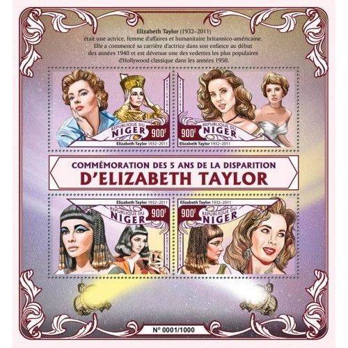 NIGER 2016 SHEET MNH ELIZABETH TAYLOR CINEMA ACTRESSES