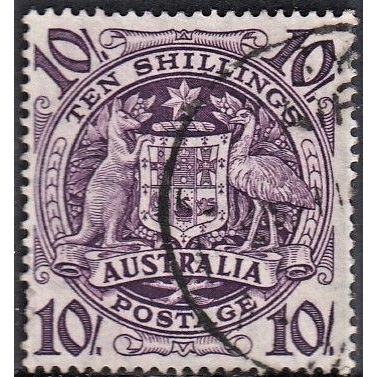AUSTRALIA, 1949-50 10/- Arms, SG 224b (Scott #219), used