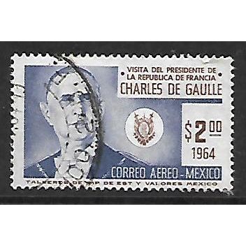 MEXICO 1964 PRESIDENT DE GAULLE 2p BLUE AND BROWN SG1077 FINE USED