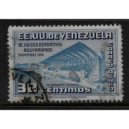 VENEZUELA 1951 AIR 3rd BOLIVARIAN GAMES CARACAS 30c BLUE SG1010 FINE USED#