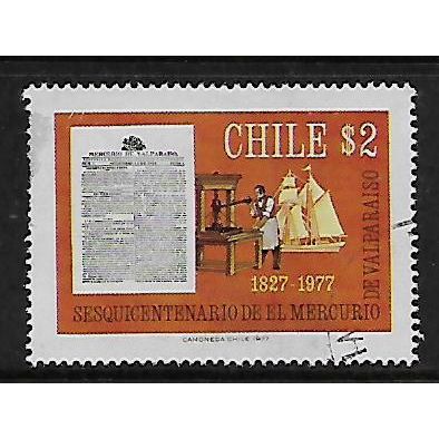 CHILE 1977 150th ANNIV OF NEWS PAPER 2p PAGE PRESS & SCHOONER SG790 FINE USED