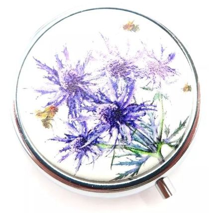 Thistle & Bees Design Pill Box 2 CM Three Sections Plastic Liner Storage Gift