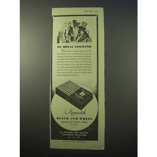 1951 Marcovitch Black & White Cigarettes Ad - Royal