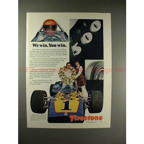 1971 Firestone 500 Tire Ad w/ Al Unser - We Win You Win