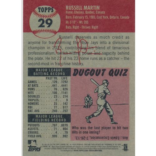 2016 Topps Archives 1953 Topps 29 Russell Martin Toronto Blue Jays