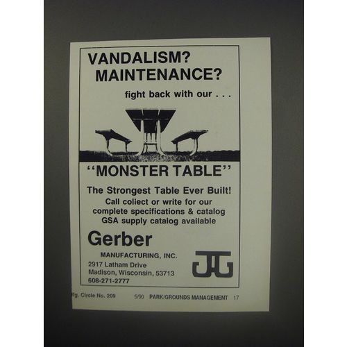 1990 Gerber Manufacturing Ad - Vandalism? Maintenance? Fight back