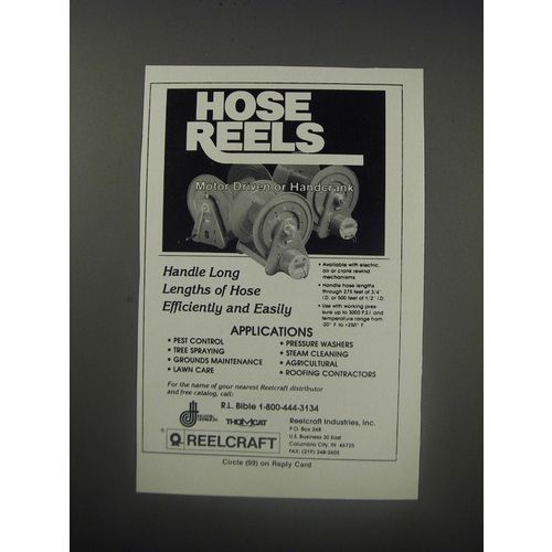 1990 Reelcraft Hose Reels Ad - Handle long lengths of hose efficiently