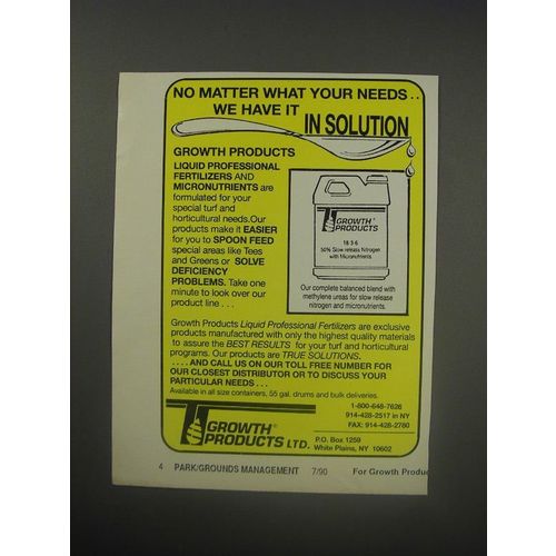 1990 Growth Products liquid professional fertilizers Ad - no matter what