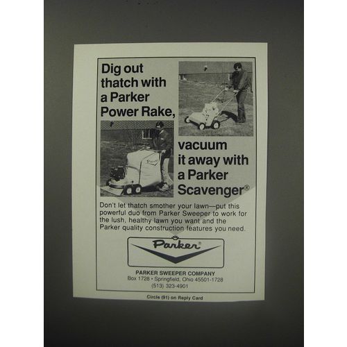 1990 Parker Power Rake and Scavenger Ad - Dig out thatch with a power rake