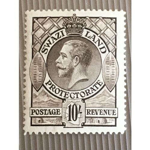 Swaziland KGV 1933 10/- Sepia Mounted Mint MM SG 20 Postage Stamp king george