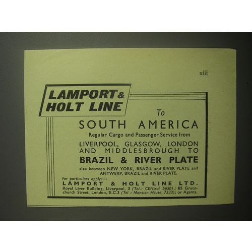 1948 Lamport & Holt line Ad - To south America