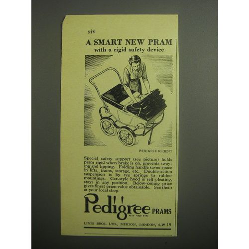 1948 Pedigree Regent Pram Ad - A smart new pram with a rigid safety device