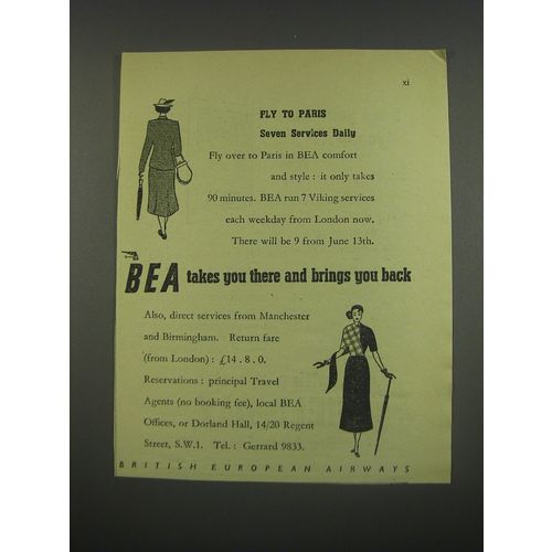 1949 BEA British European Airways Ad - Fly to Paris seven services daily