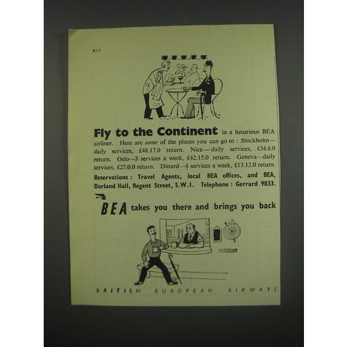 1949 BEA British European Airways Ad - Fly to the continent
