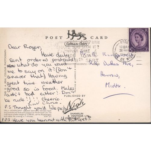 Vintage GB Postcard 1967 - SRN 6 Hovercraft, Ryde, IOW