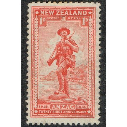 New Zealand 1936 21st Anniversary Gallipoli Landing 1d+1d Scarlet SG592 GU