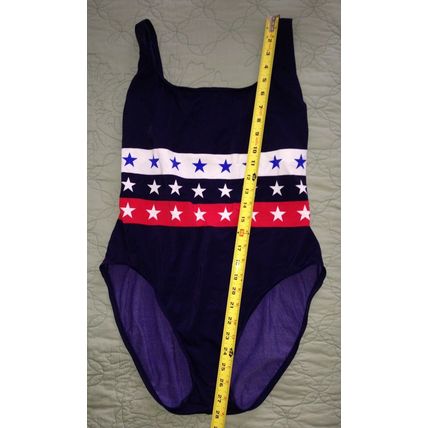 LIZ CLAIBORNE LIZSPORT Navy Blue w/Red White Blue Patriotic Stars Swimsuit-14