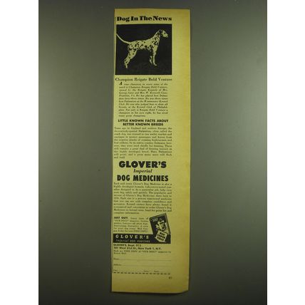 1952 Glover's Imperial Dog Medicines Ad - Champion Reigate Bold Venture